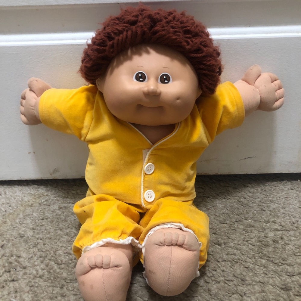 Cabbage Patch Kids, Vintage Yellow Plush Doll with Brown Yarn Hair